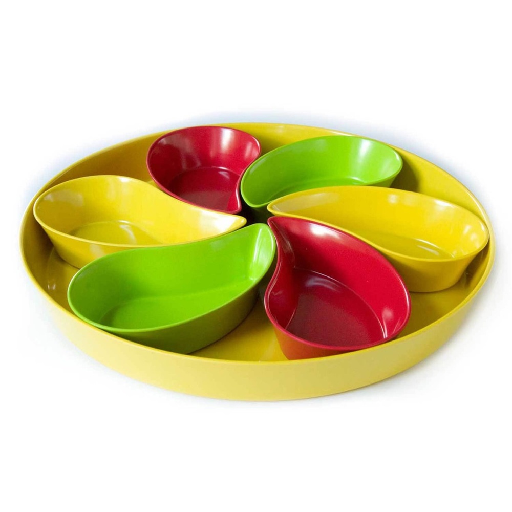 YUMI 7 pc Eco Bamboo Serving Tray Set • 💯 Sustainable Bamboo Fiber • Party Set